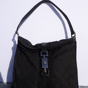 Gucci Jackie GG Canvas Shoulder Bag Black Y2K Tom Ford Era Piston Lock